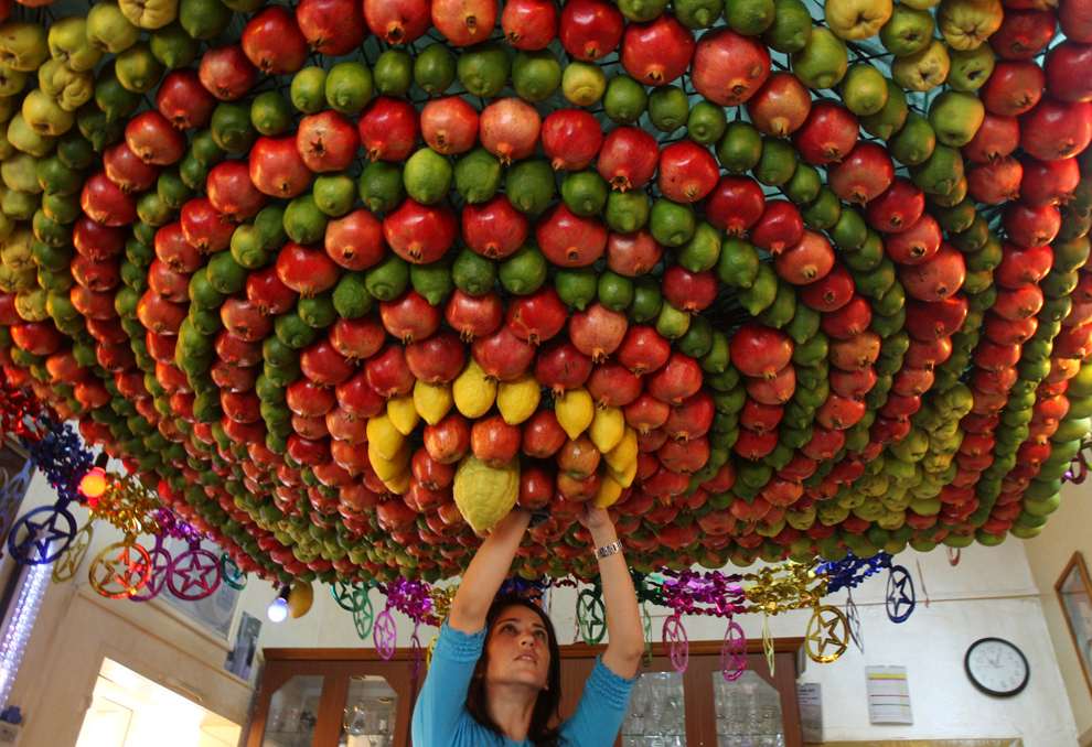 All family members work together to hang the Samaritan SUKKOT.